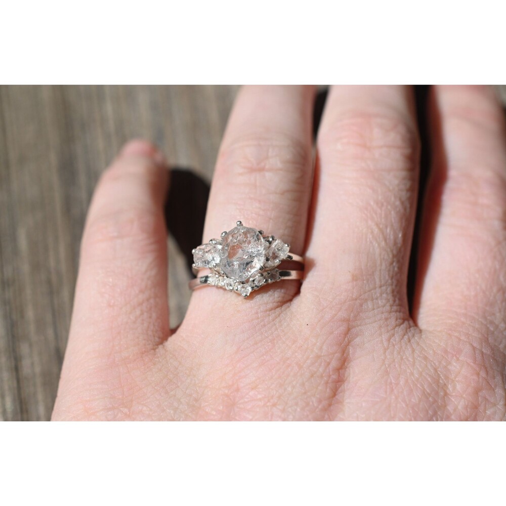 Engagement ring set, raw diamond ring, raw stone ring, alternative engagement ri